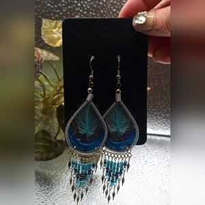"5/$25" Blue Turquoise Confetti Silvertone Dream Catcher Dangle Earrings